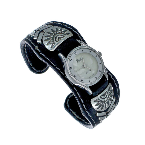 Navajo Sterling Silver Leather Cuff Watch NN20305